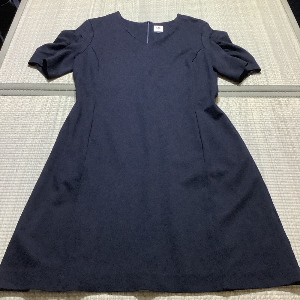 CAbi Minimalist Black Dress V Neck Cinched Short Sleeve size Large Style 3827